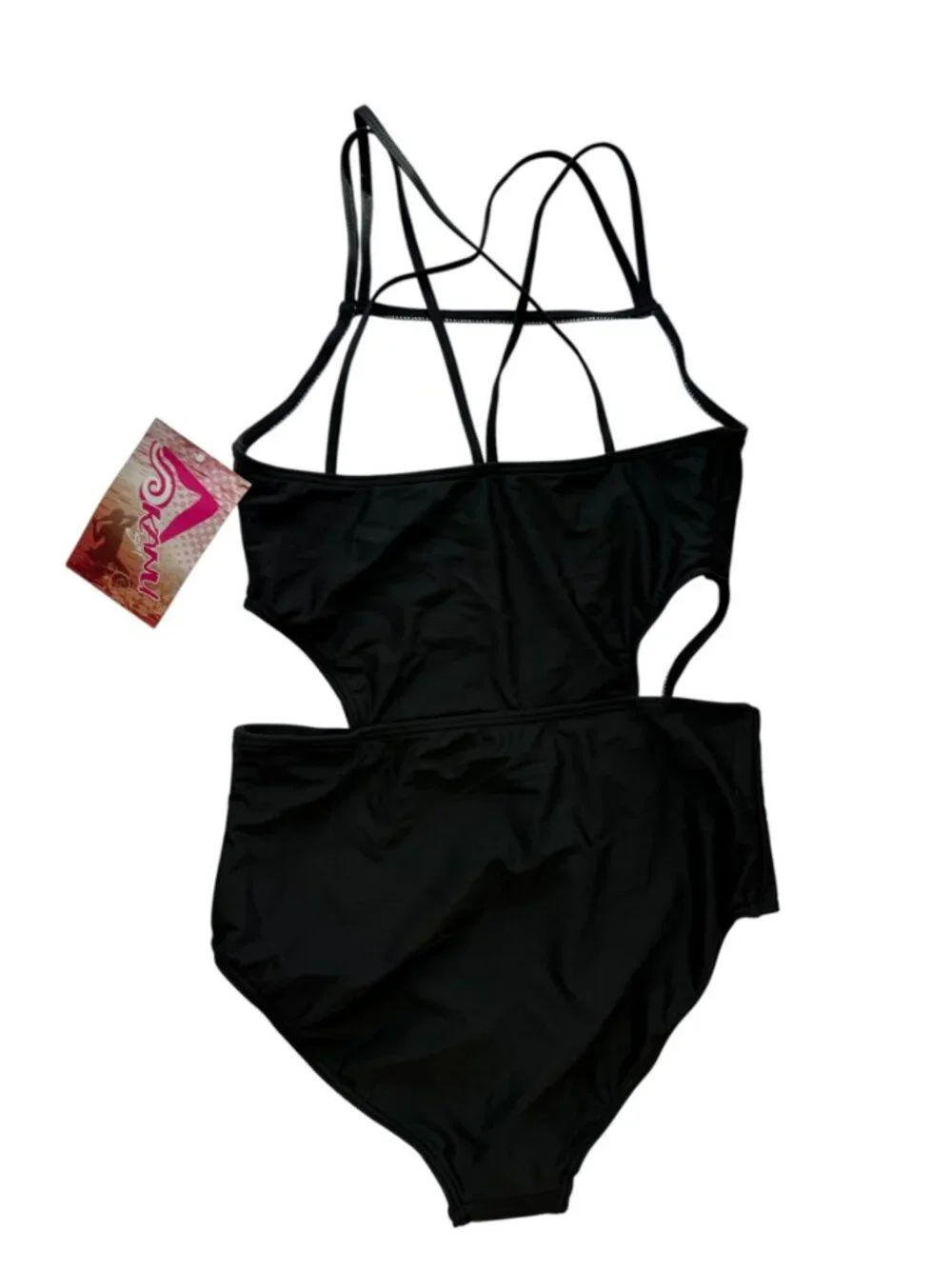 New NWT KANU SURF Swimsuit Size Girl's 14 (Large). Black. Cut Out. Style 9584.